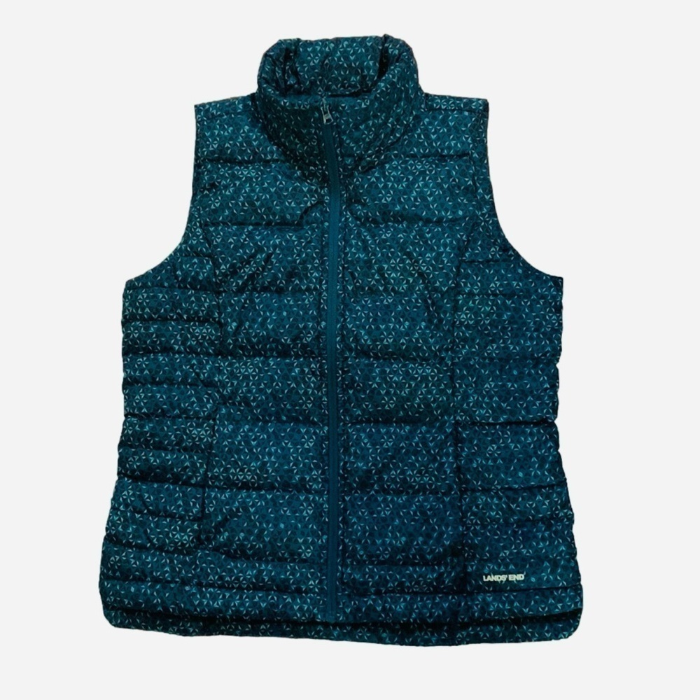 Lands’ End Down Vest, Size M (10-12), Royal Blue & Teal Print